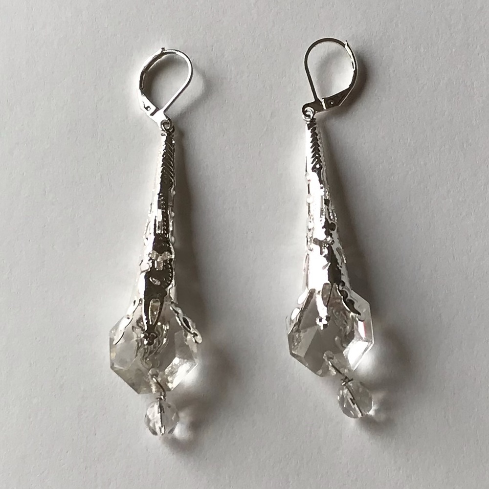 silver and repurposed glass drop earrings